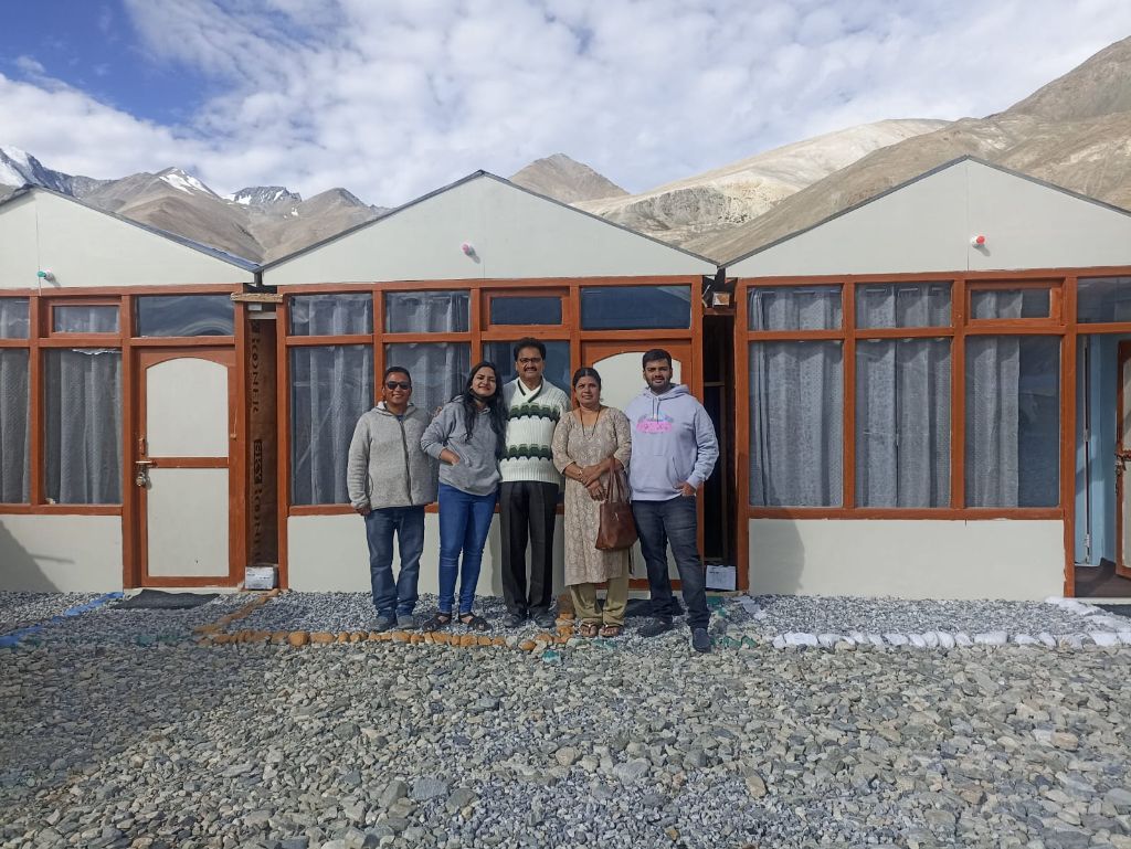 Family group photo at cottage