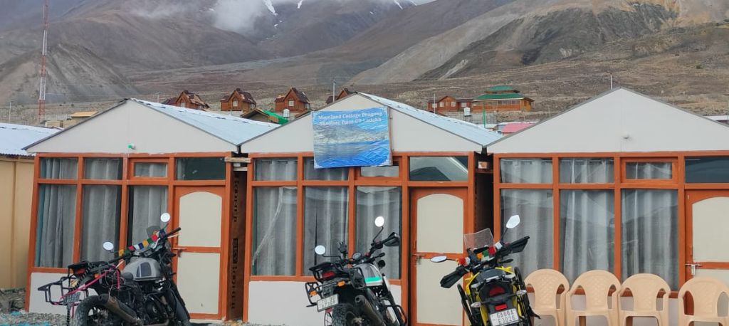 Motorcycles parked at cottage