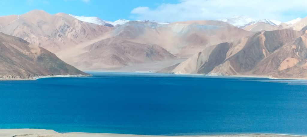 Blue Pangong Lake and mountains